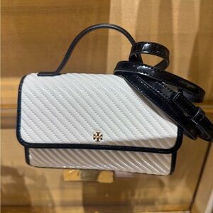 Tory Burch Emerson Mini Top Handle Leather Shoulder Bag- Black Calf Leather